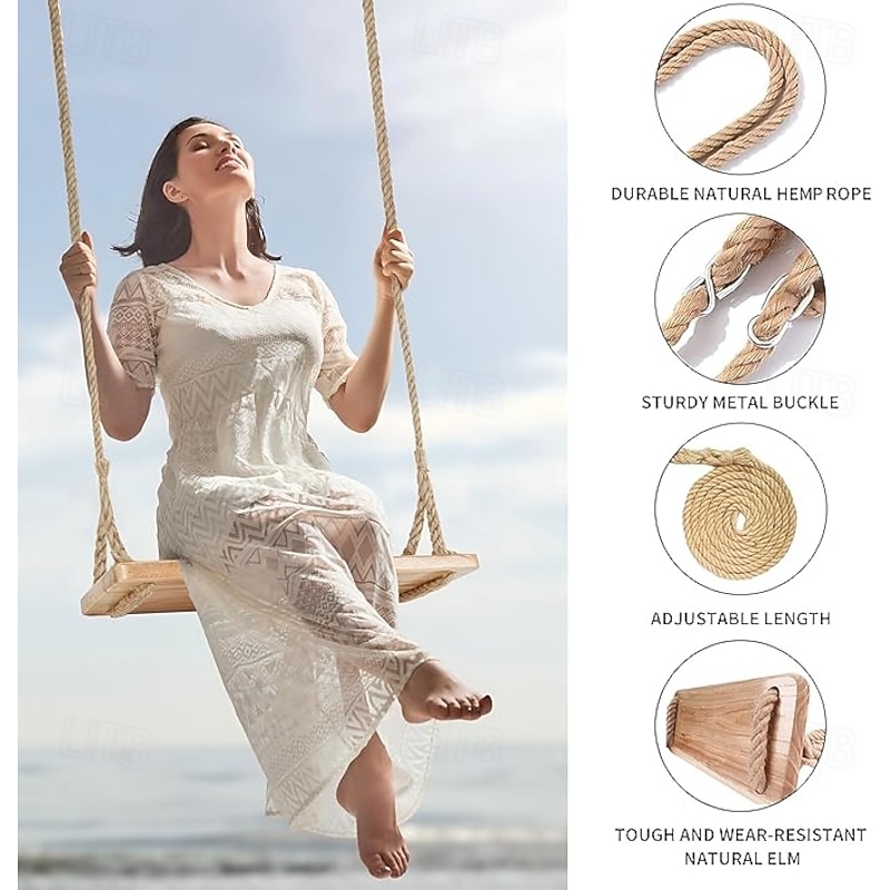 Wooden pendant swing 24 x 8 x 1.2-inch swing for adults and children weighing 500 pounds adjustable hemp rope and 147 inch tree band game2