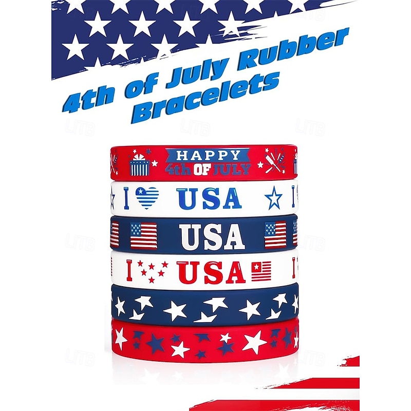 USA Flag Silicone Wristbands - 4th of July Patriotic Bracelets, Adjustable, American Stars & Stripes Design, Red, White & Blue, Perfect for Independence Day, Festivals and Sporting Events3