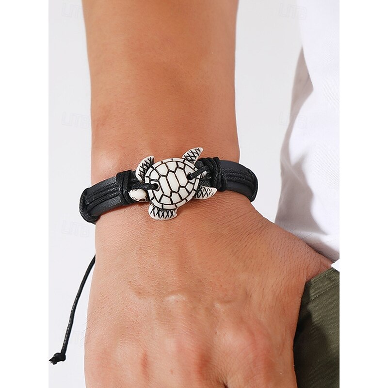 Men's Vintage Leather Turtle Bracelet - Adjustable Wrist Strap for Beach, Summer and Casual Wear2