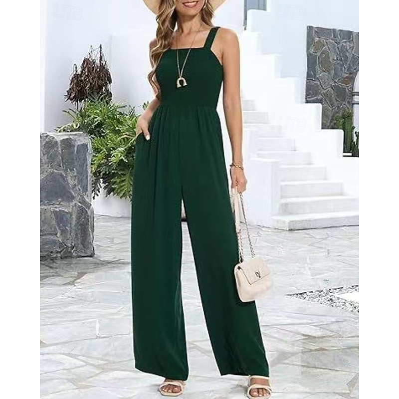 Women's Normal Jumpsuit Streetwear Solid Color Sleeveless U Neck Pocket Street Daily Regular Fit Black Wine Navy Blue Summer