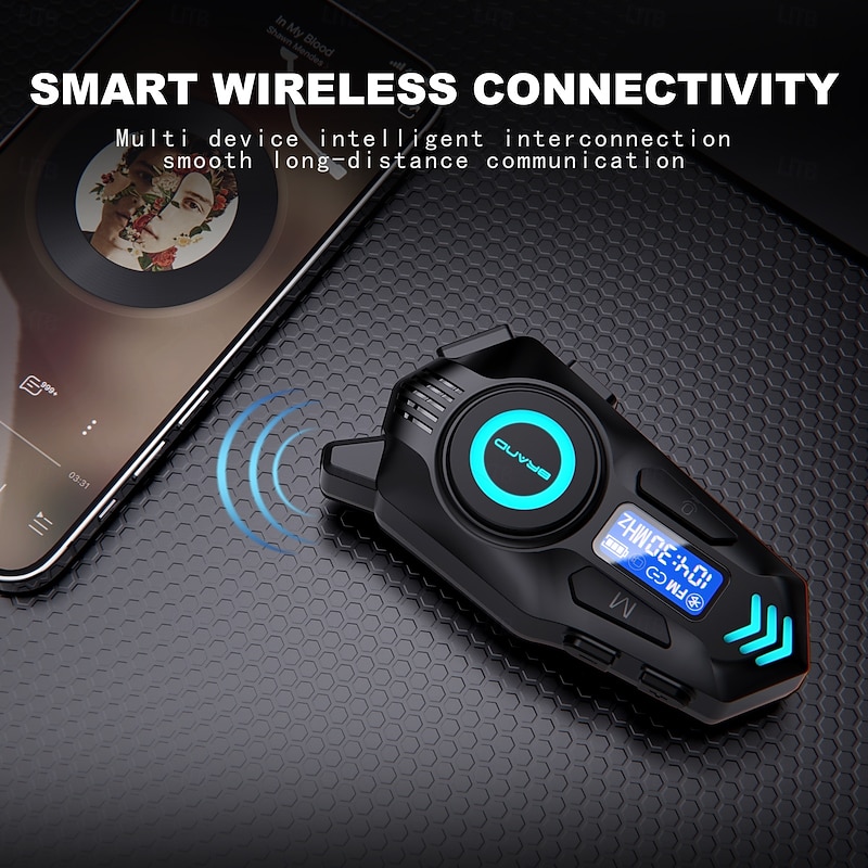 K09 Helmet Bluetooth Earphones with Real-Time Intercom, FM Radio, Noise Reduction, IPX8 Waterproof, Long Battery for Motorcycle Riding3