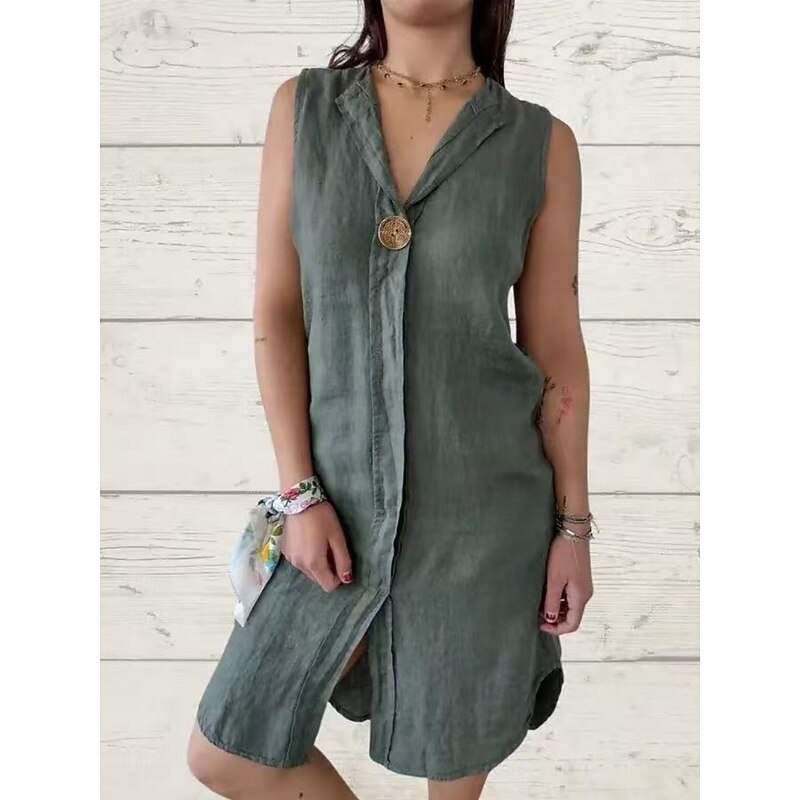 Women's Mini Dress Poly-Cotton Linen Texture Dresses Casual Dress Summer Dress Classic Modern Daily Weekend Regular Fit Plain Sleeveless V Neck Black Pink Green Summer