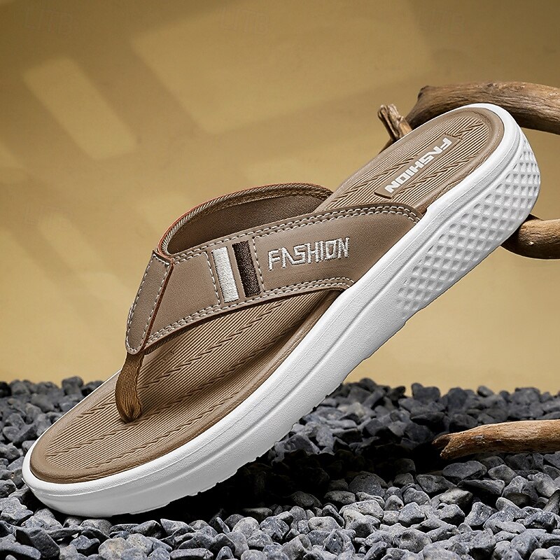 Men's Black Thick Sole Flip Flops with Soft Footbed and Fashion Strap Design for Adults Comfortable Summer Slippers for Beach Vacation Poolside Lounge Daily Shower Use