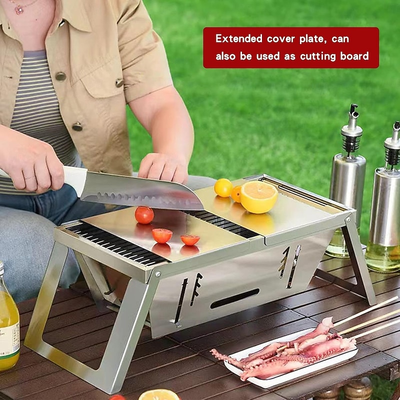 Portable Charcoal Grill, Outdoor Small Grill, Folding Stainless Steel 304 Grill for Camping, Backyard, Boat2