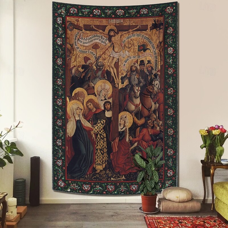 Medieval Tapestry Middle Age Tapestry Religious Art Large Tapestry Mural Decor Photograph Backdrop Home Bedroom Living Room Decoration Kemptener Kreuzigung2