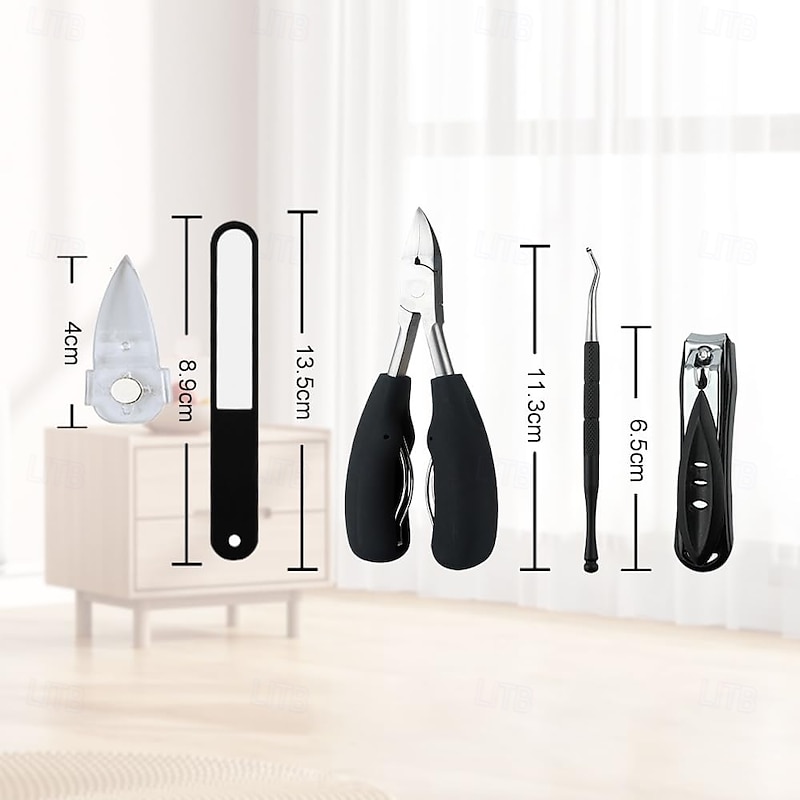 5pcs/set Professional Nail Clipper Kit, 304 Stainless Steel Fingernail & Toenail Clippers Set, Long Handle Ultra Sharp Clippers for Thick or Ingrown Nails, Portable Manicure Pedicure Tools2