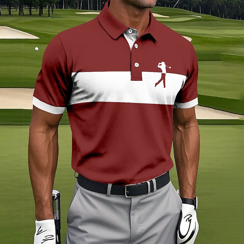 Men's Horizontal Stripes Golf Polo Short Sleeve Polo Shirts Collared Shirts Sportswear Athleisure Daily Wear Buttons Summer White Red Blue3