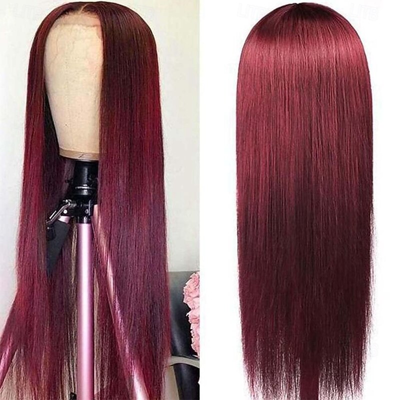 13X4 Burgundy red Lace Front Human Hair Wig Straight Hair Wig 150% Density2