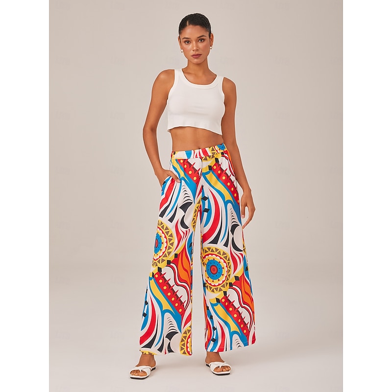 Bright Geometric Print Wide Leg Pants3