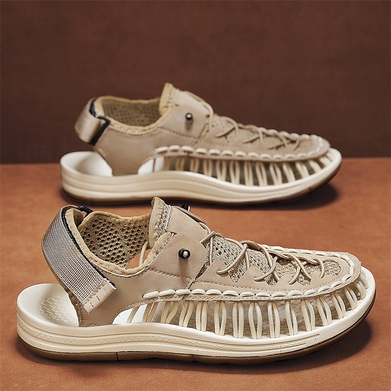Men's Sneakers Beige and Tan Athletic Shoes with Knitted Upper and Flexible Sole for Outdoor Activities and Daily Use2