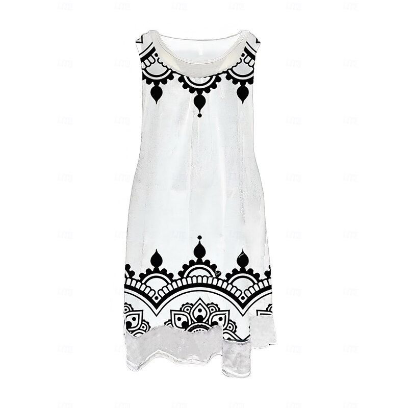 Women's Midi Dress Tank Dress Fashion Classic Outdoor Daily Weekend Regular Fit Graphic Geometric Sleeveless Crew Neck Black And White Summer Spring Fall4