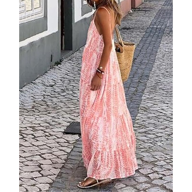 Women's Long Dress Maxi Dress Casual Dress Swing Dress Slip Dress Boho Dress Fashion Outdoor Party Holiday Regular Fit Tie Dye Sleeveless Spaghetti Strap Black Pink Green Summer2