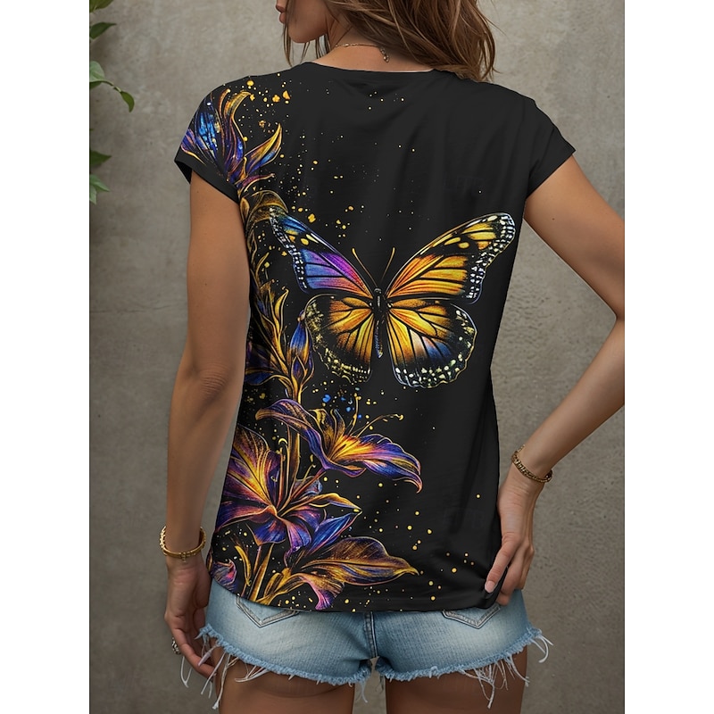 Women's Animals  Camisole Tank Top Floral Graphic Butterfly Vintage Tropical Stylish Sleeveless Short Sleeve V Neck Regular Tops Daily Print Yellow Red Blue Purple Green Summer Spring2