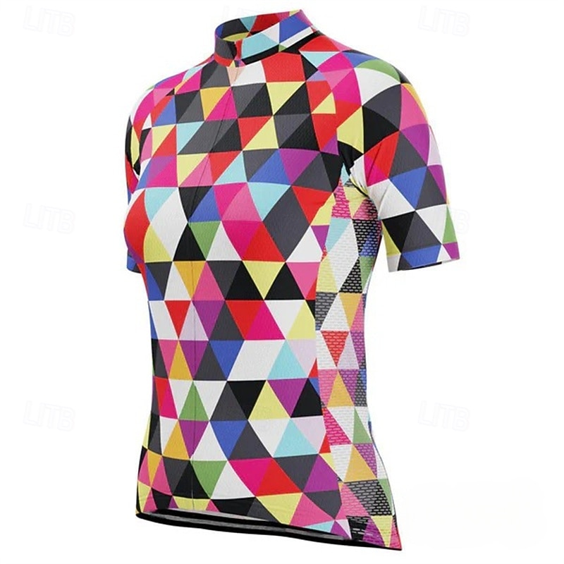 Women's Cycling Jersey Geometry Short Sleeve Bike Tee Tshirt Jersey Top with 3 Rear Pockets Mountain Bike MTB Road Bike Cycling Quick Dry Reflective Strips Moisture Wicking Breathable Sports Red3