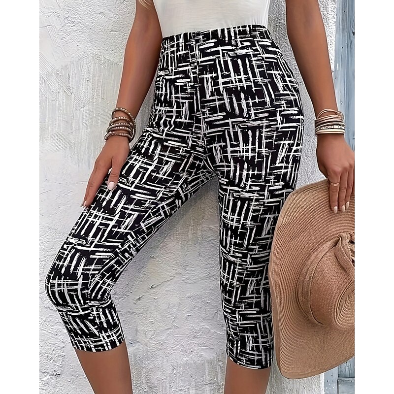 Women's Capri Pants Leggings Cozy Leggings Streetwear Casual Calf-Length Natural Geometic Print Comfy Outdoor Comfortable Outdoor Vacation Casual Daily Black Summer Regular Fit3