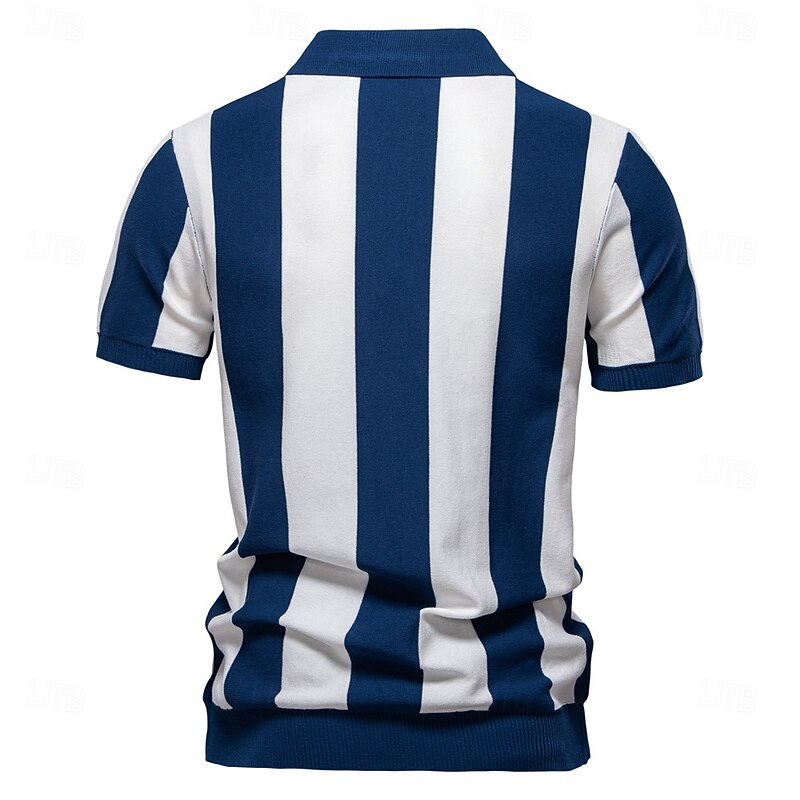 Men's Polo Knit Polo Sweater Formal Work Turndown Short Sleeve Comfortable Old Money Style Striped Vertical Stripes Stripe-Trim Stripe Spring Black Yellow Navy Blue Polo2