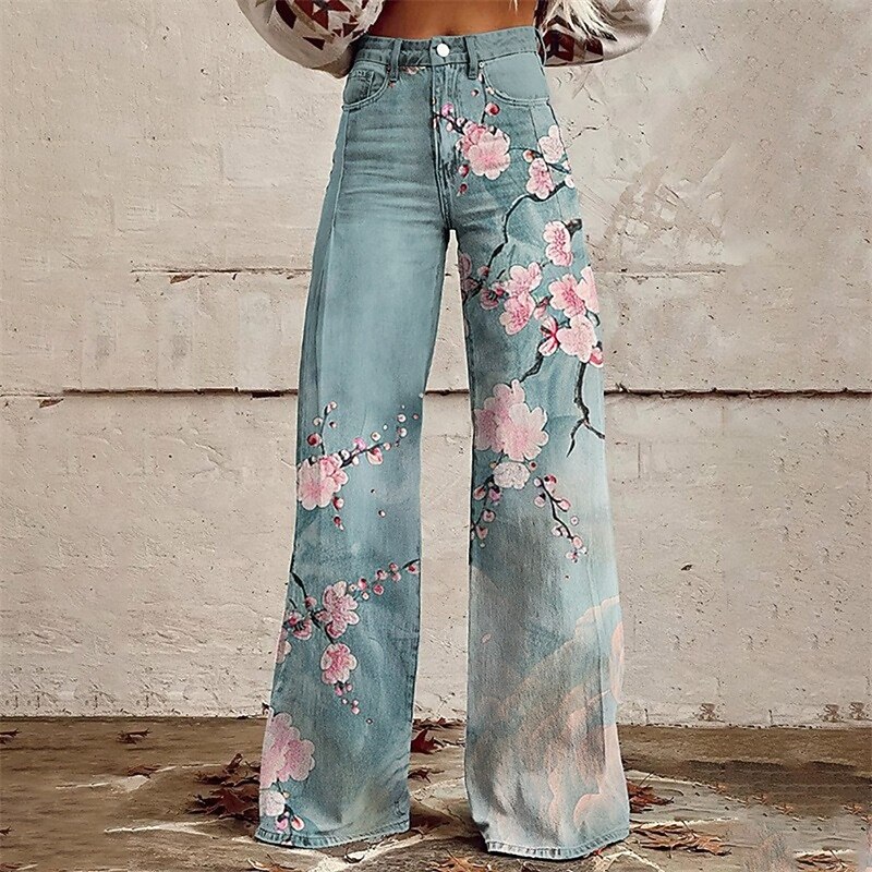 Retro Vintage Boho 1970s Pants Wide Legged Pants Hippie Disco High Waist Floral Faux Jeans Style Fancy Dress Women's Carnival Casual Daily Music Festival Retro Theme Party Adults' Pants4