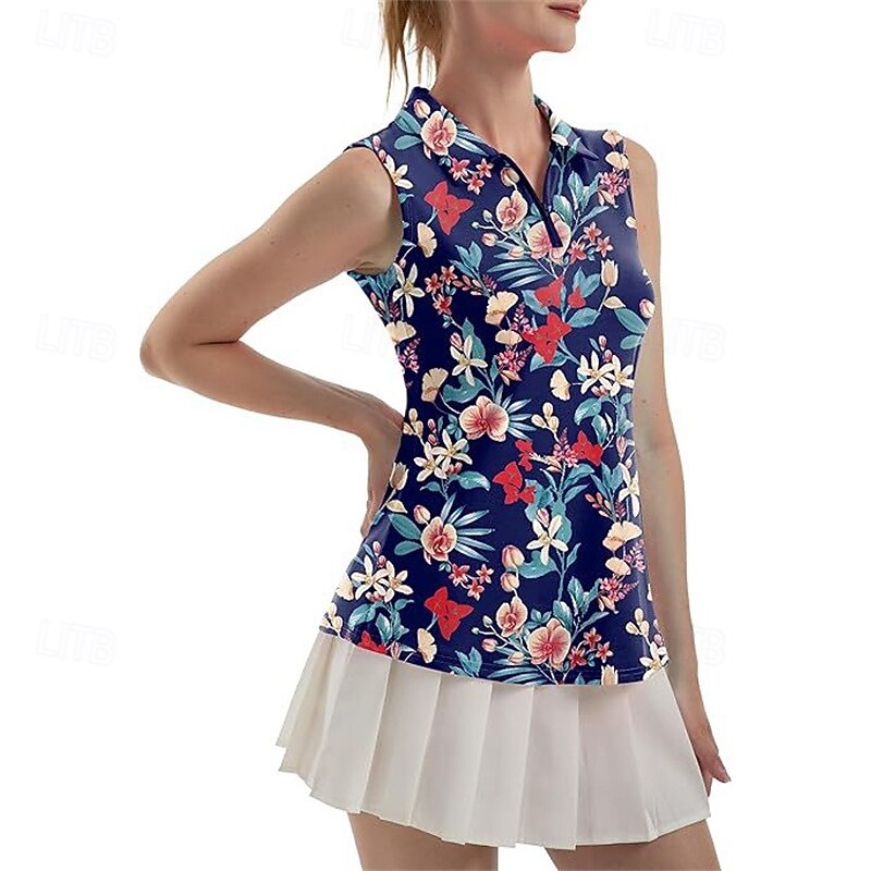 Women's Floral Flamingos Sport Shirt Tennis Shirt Sleeveless Print UPF50+ Quick Dry Tennis Golf Badminton Zip Collar Tee Tshirt Top Blue Green Light Blue Tennis Clothing4