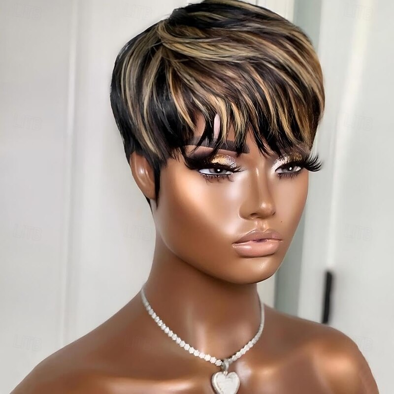 Pixie Cut Wig Synthetic Wig for Black Women Short Bob Wig Ombre with Bangs2