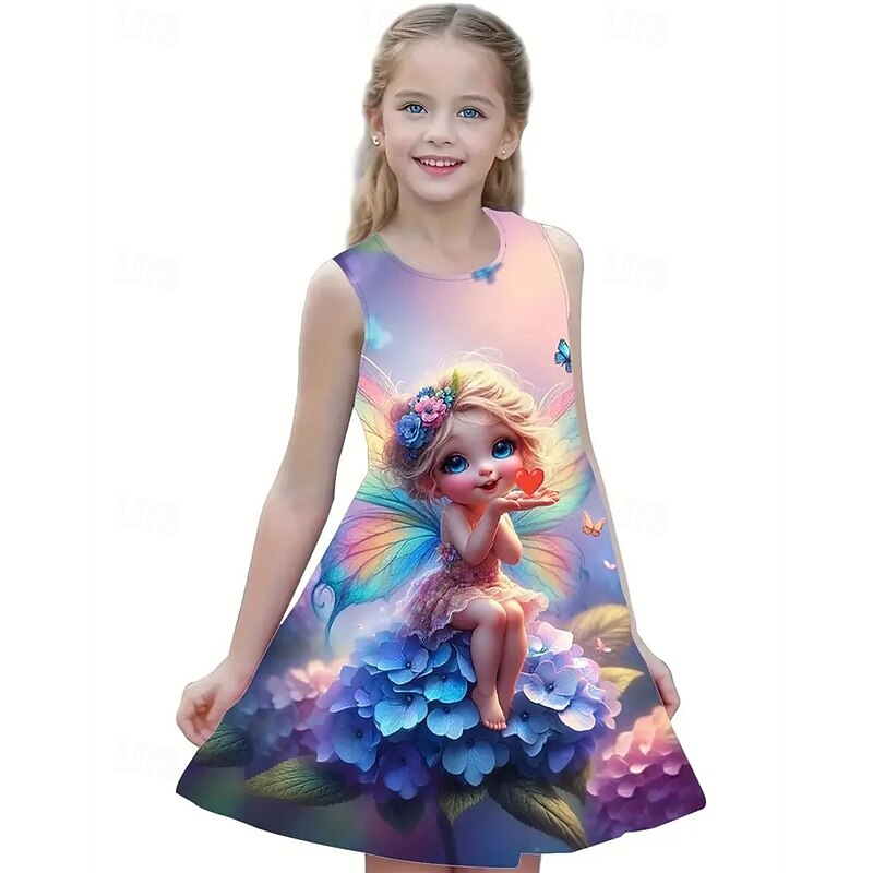 Girls' 3D Elf Dress Sleeveless Summer Spring Vacation Daily Holiday Princess Beautiful Sweet Kids 4-12 Years Casual Dress A Line Dress Knee-length Regular Fit