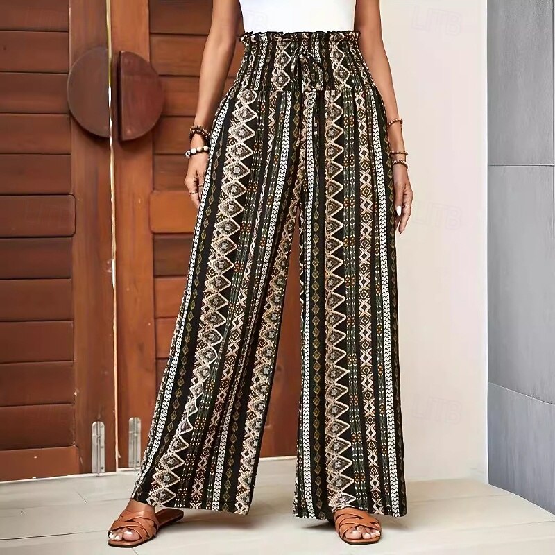 Women's Culottes Wide Leg Slacks Fashion Boho Full Length Natural Flower Printing Comfy Outdoor Comfortable Vacation Street Black Summer Regular Fit3