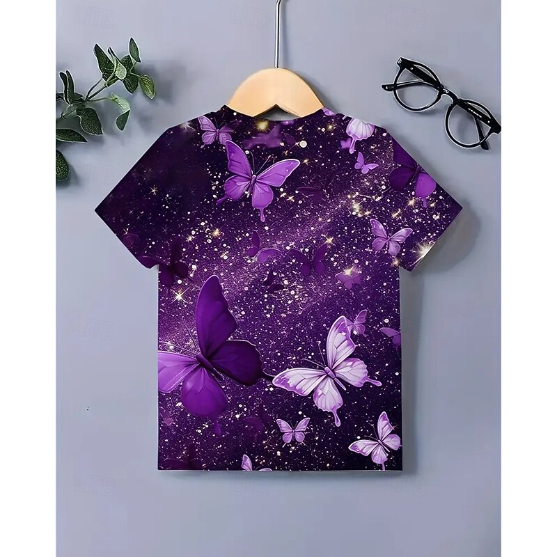 Girls' 3D Butterfly T shirt Tee Short Sleeve Summer Spring Fashion Basic Kids 4-12 Years Crew Neck Outdoor Casual Daily Regular Fit2