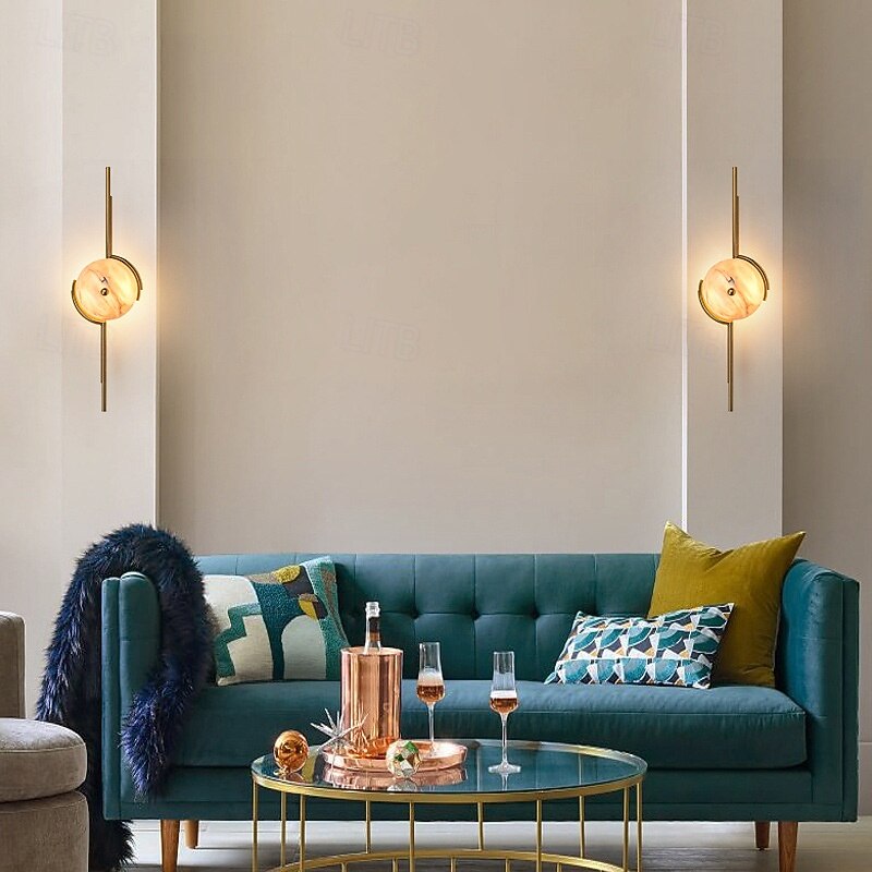 Wall Sconce Small Wall Lamp, Gold Marble Wall Mount Light, Vintage Headboard Lamp, Indoor Lighting Fixture for Bedroom Living Room Dining Room Hallway 110-240V