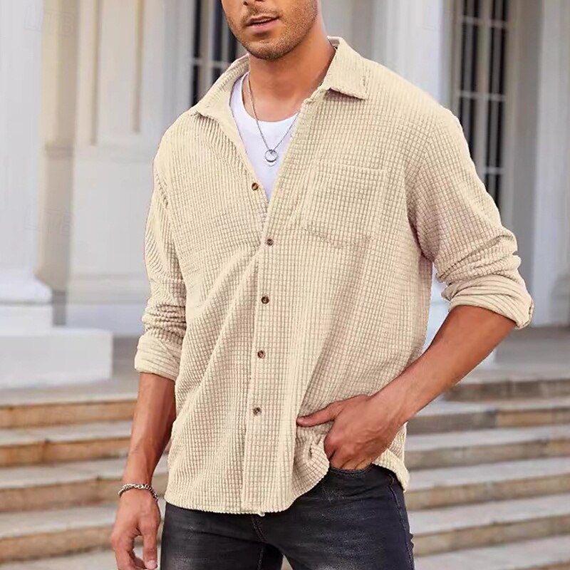 Men's Shirt Jacket Overshirts Transition Jacket Vacation Wearproof Pocket Summer Spring Plain Casual Lapel Apricot Jacket