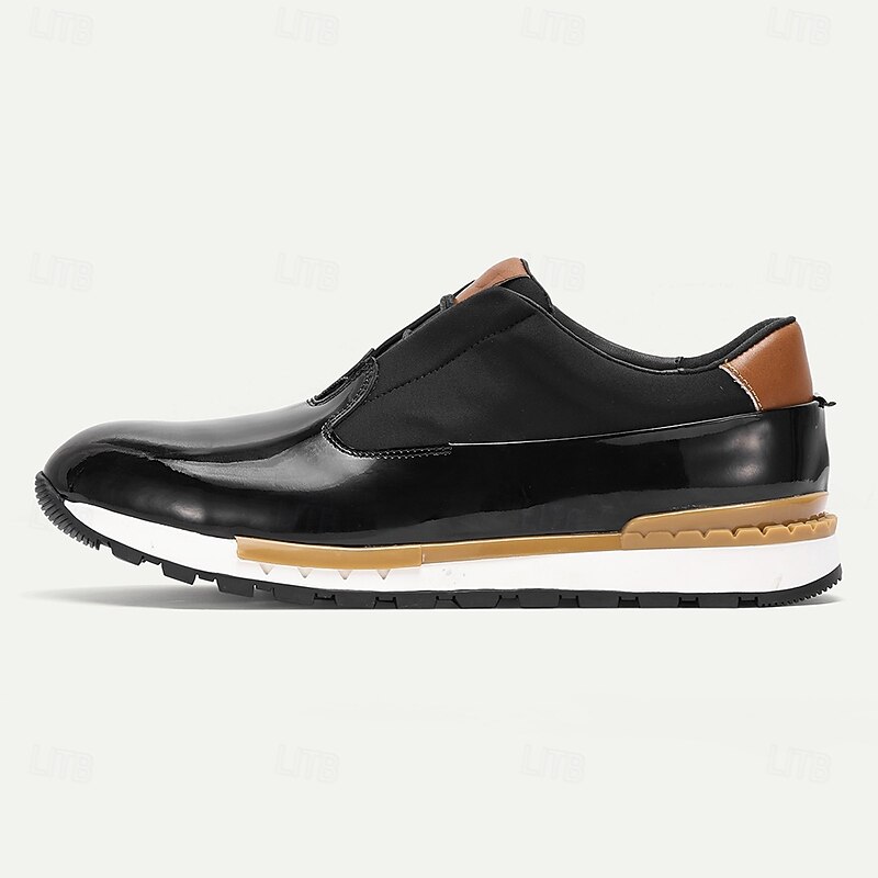 Men's Black Leather Sneakers with Contrast Brown Detailing - Sleek, Comfortable, Perfect for Casual Wear and Semi-formal Events3