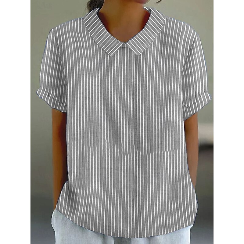 Women's Blouse Graphic Striped Stylish Casual Short Sleeve Peter Pan Collar Regular Tops Work Daily Print Pink Blue Green Gray Summer Spring2