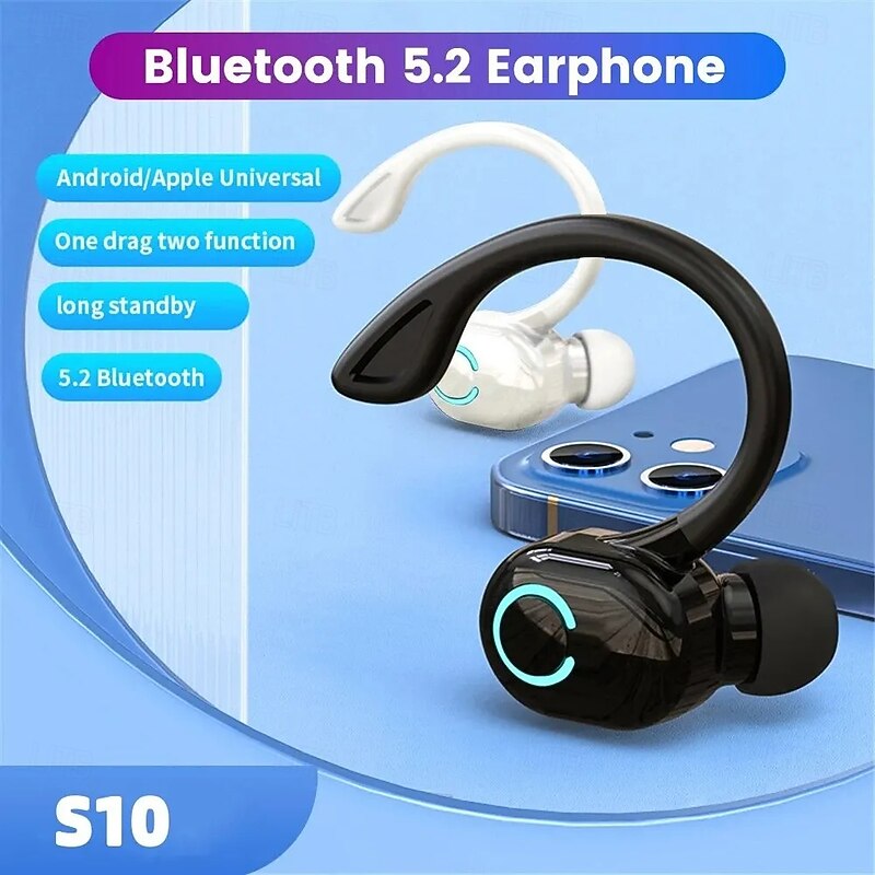 S10 Bluetooth 5.2 Ear Hook Wireless Earbuds – Waterproof Business Headset with Mic for Phone Calls and Sports