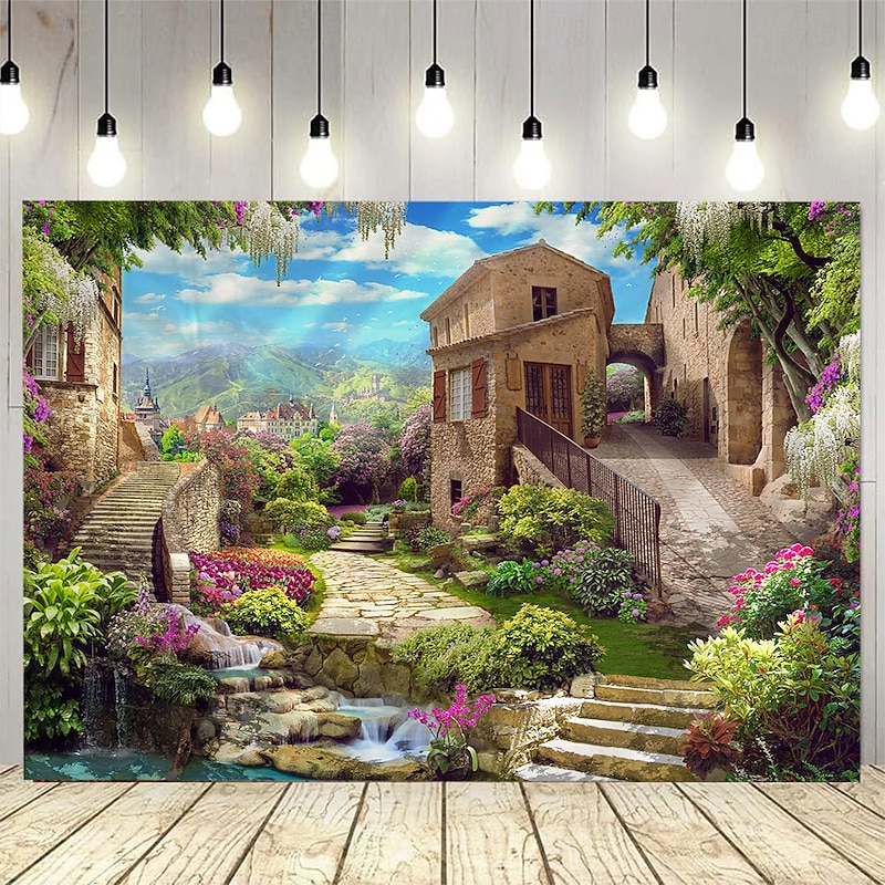 European Garden Castle House Landscape Hanging Tapestry Mural Art Large Tapestry Mural Decoration Photos Background Carpet Curtains Home Bedroom Living Room Decoration