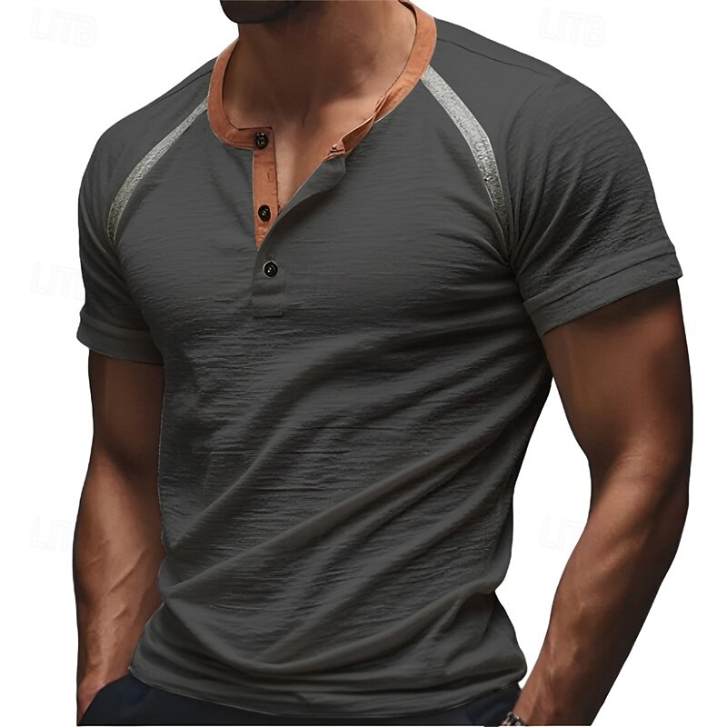 Men's T Shirt Henley Shirt Tee Short Sleeve Shirt Short Sleeve Henley Summer Plain Fashion Designer Basic Patchwork Buttons Vacation Street Going out White Blue Green Top Tee for Men2
