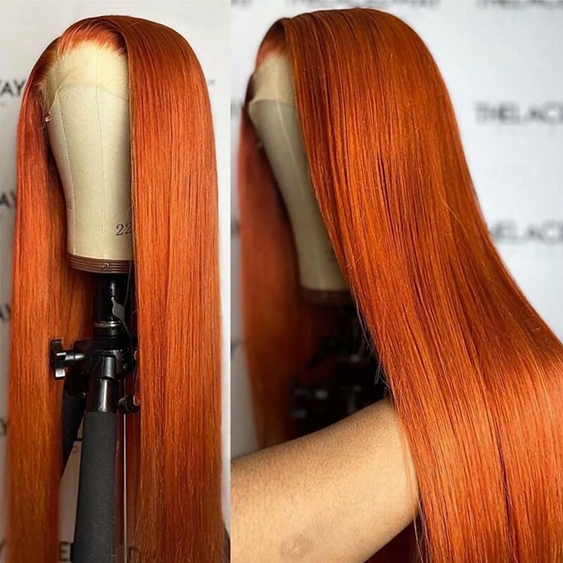 Remy Human Hair 13x4 Lace Front Wig Free Part Brazilian Hair Straight Orange Wig 150% Density with Baby Hair4
