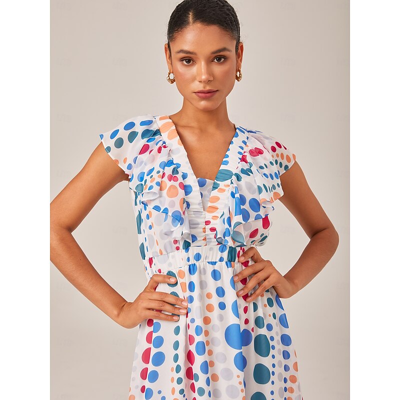 Colorful Polka Dot Chiffon Ruffled Waisted Dress3