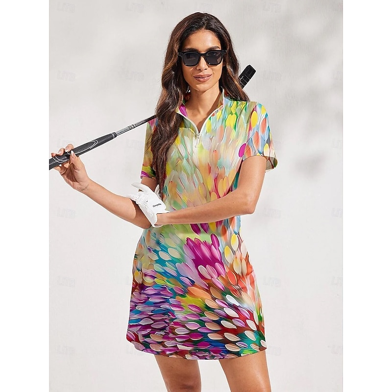 Women's Tennis Dress Golf Dress Yellow Short Sleeve Dress Ladies Golf Attire Clothes Outfits Wear Apparel