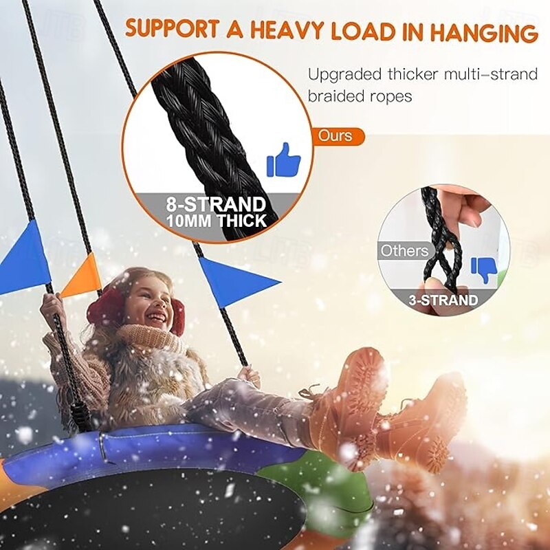 Platillo de 40 pulgadas capacidad de peso de 660 lbs 2 correas para colgar ajustables cuerdas multihebra coloridas seguro y duradero asiento oscilante para nios y adultos3