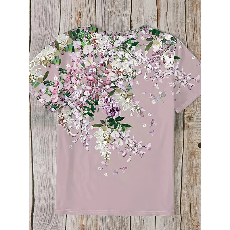 Women's T Shirt Floral Graphic Plants Vintage Stylish Classic Short Sleeve Crew Neck Regular Tops Daily Weekend Print Pink Summer2