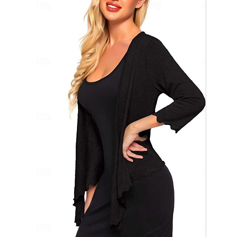 Women's Blouse Solid Color Elegant Stylish Basic 3/4 Length Sleeve Crew Neck Regular Tops Daily Lace up Black White Summer3