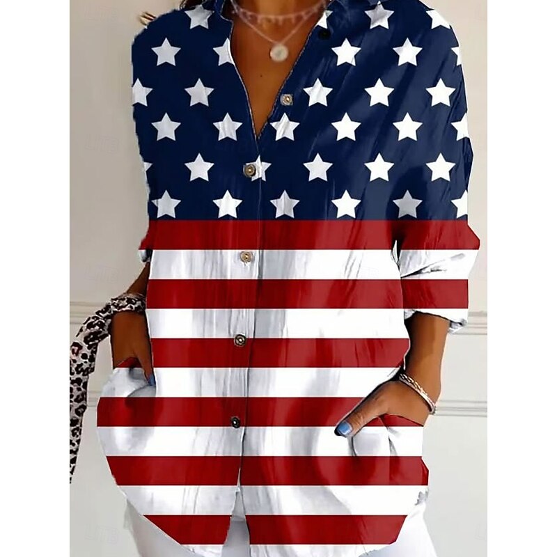 Women's Patriotic Shirt Graphic Flag Butterfly Vintage Stylish Casual Regular Tops Daily White Blue Spring