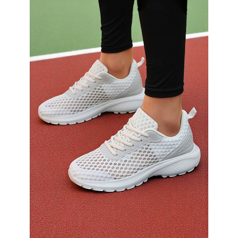 Women's Lightweight Gray Mesh Running Sneakers with Lace-Up Design for Jogging, Fitness and Outdoor Workouts4