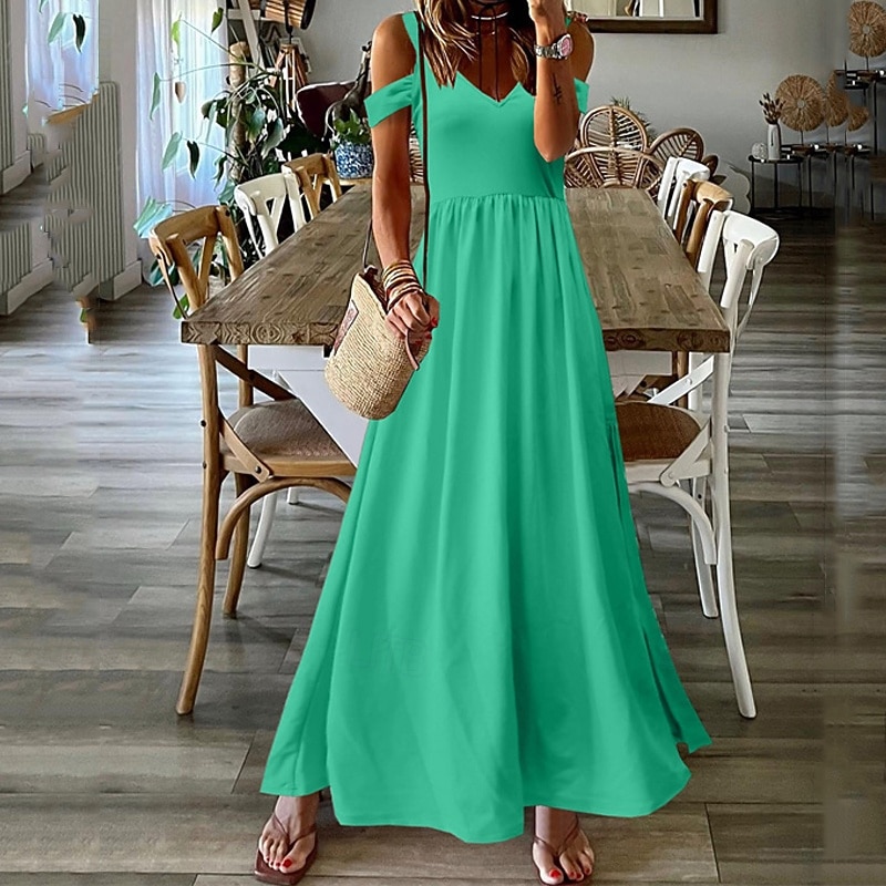 Women's Long Dress Maxi Dress Casual Dress Swing Dress Fashion Outdoor Party Holiday Regular Fit Plain Sleeveless V Neck Black Red Green Summer3