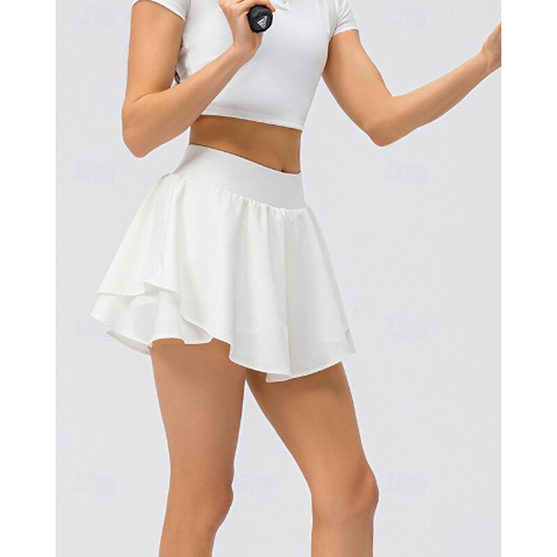 Women's Solid Colored Tennis Skirts with Shorts Layered Moisture Wicking Breathable Tennis Golf Pickleball Light Yellow Black White Tennis Clothing4