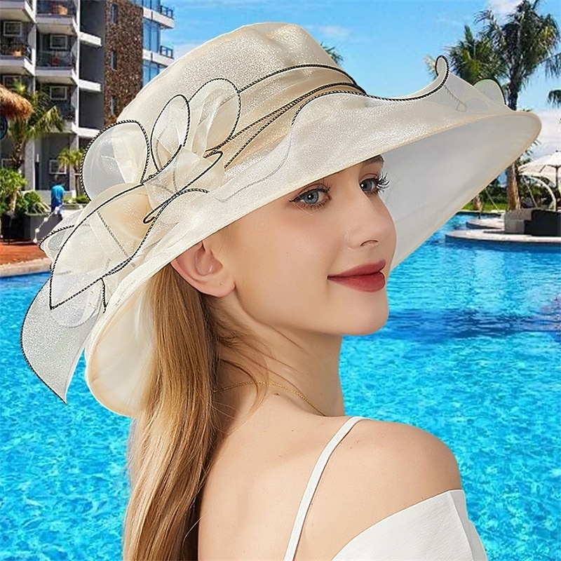 Fascinator Hats for Women, Wide Brim Organza Church Tea Party Hat, Elegant Vintage Fashionable Cap for Wedding, Fascinator, Cocktail Party, Beige, Fascinators Hats for Women Tea, Hea
