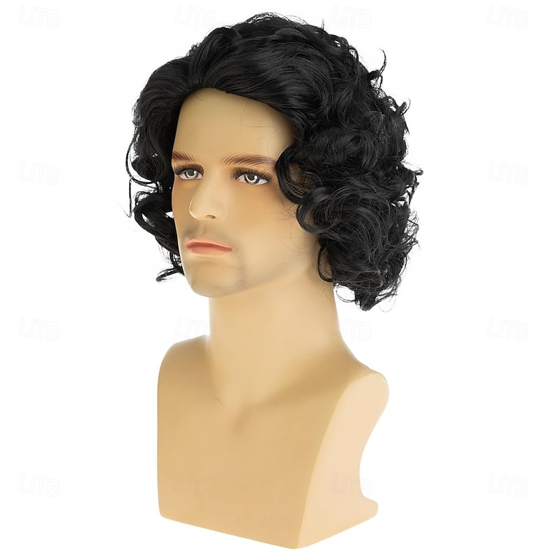 Mens Short Curly Black Wig Handsome Synthetic Full Wigs Natural Halloween Cosplay Costume Hair Wig2