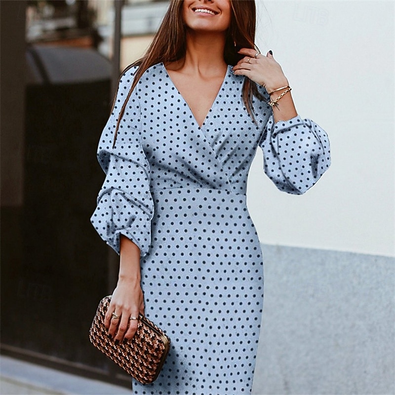 Women's Mini Dress Casual Dress Work Dress Fashion Outdoor Party Holiday Regular Fit Polka Dot 3/4 Length Sleeve V Neck Blue Summer