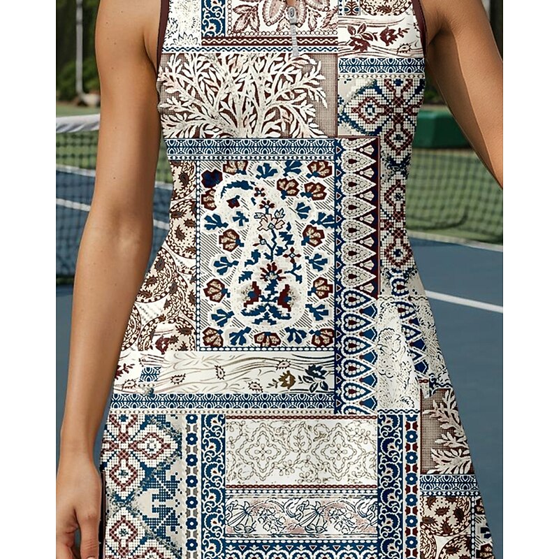 Women's Floral Tennis Dress Sports Dress Sleeveless Print Breathable Tennis Golf Badminton Polo Collar Zip Collar Dress Coffee Tennis Clothing3