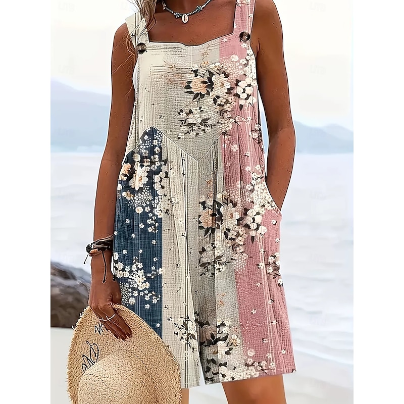 Women's Romper Casual Strap Straight Cold Shoulder Daily Regular Fit Pink Blue Summer