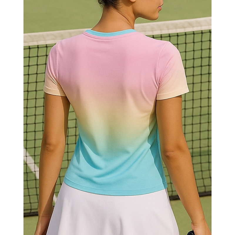 Women's Gradient Tennis Top Short Sleeves Printing Sweat-Wicking Moisture Wicking Breathable Tennis Golf Pickleball Crew Neck Pink Purple Tennis Clothing2
