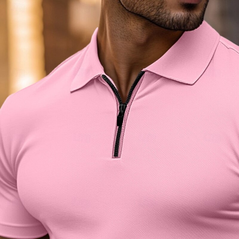 Men's Quarter Zip Polo Golf Polos Shirts Casual Daily Short Sleeve Fashion Basic Plain Zipper Summer Spring & Summer Slim Fit Light Blue White Pink Royal Blue Khaki Quarter Zip Polo2